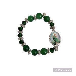 Green Saint Jude elastic bracelet / brazalete verde San Judas